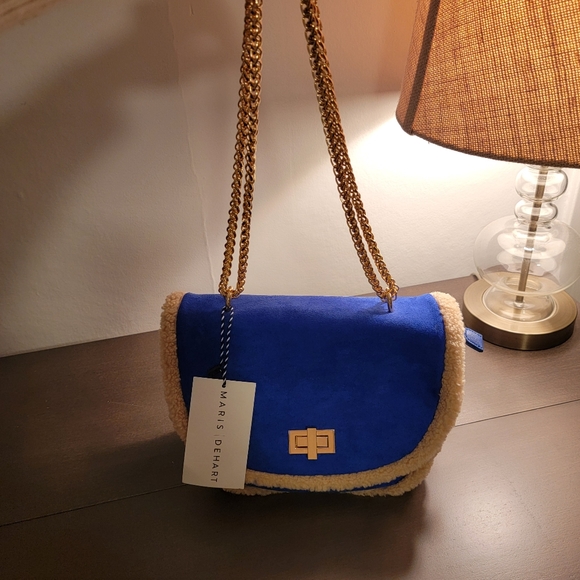 Blue Suede & Shearling Handbag. - Picture 7 of 10